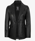 Womens Peak Lapel Black Leather Blazer - Single Button Closure