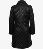 Glen Womens Real Leather Black Quilted Car Coat with Brown Detailing
