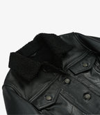 Women's Black Leather Trucker Jacket with Sherpa Lining