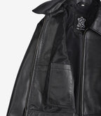 Womens Black Shirt Collar Harrington Leather Jacket