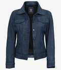 Womens Blue Washed Trucker Leather Jacket