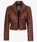 Womens Single Button Cognac Cropped Leather Jacket