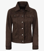 Womens' Dark Brown Faux Suede Trucker Jacket