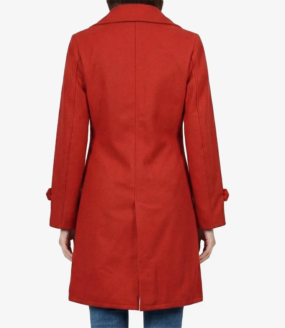Womens Knee Length Red Wool Blend Coat