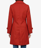 Womens Knee Length Red Wool Blend Coat