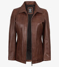 Marsha Womens Cognac Leather Car Coat