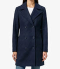 Womens 3/4 Length Navy Blue Double Breasted Wool Coat