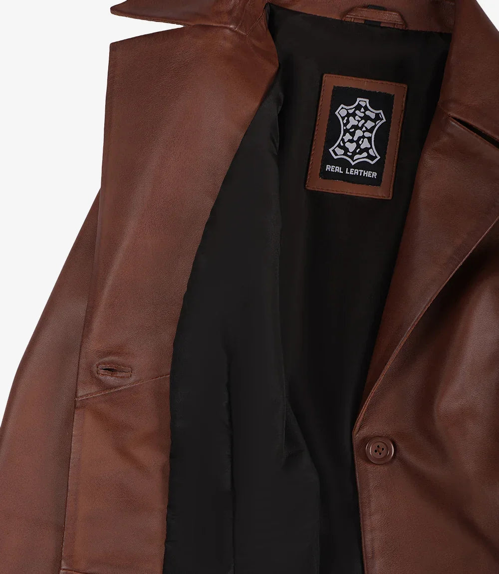Womens Single Button Cognac Cropped Leather Jacket
