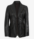 Women's Waxed Dark Brown Two Button Leather Blazer